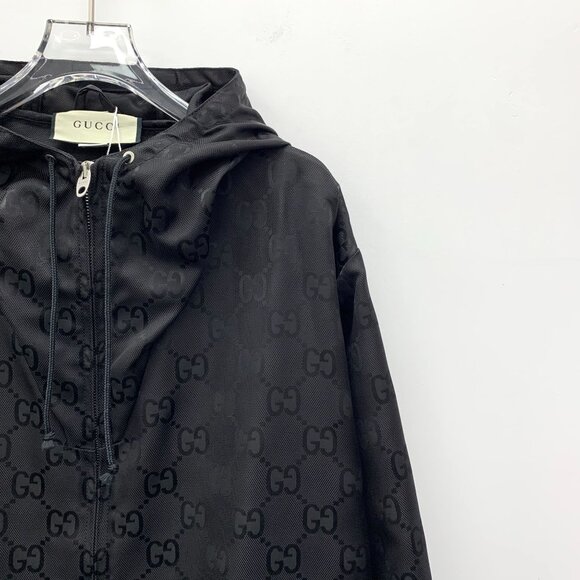 DM0118 Gucci Black Monogram Hooded Jacket With Front Pockets - Picture 3 of 8